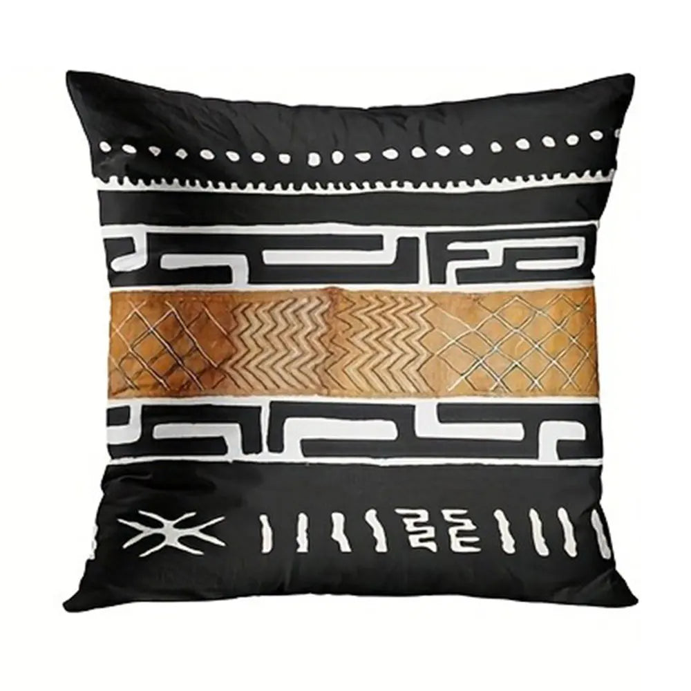 housse coussin polyester motif géométrique noir marron décoration intérieure moderne lit salon