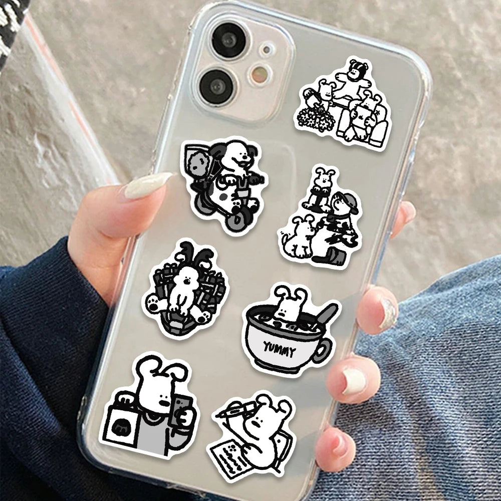 sticker cartoon personnages noir blanc adhésif mignon dessin animé divers motifs bricolage