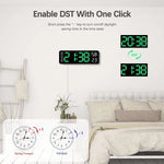 horloge murale numérique moderne carrée noir vert affichage LED radio luminova