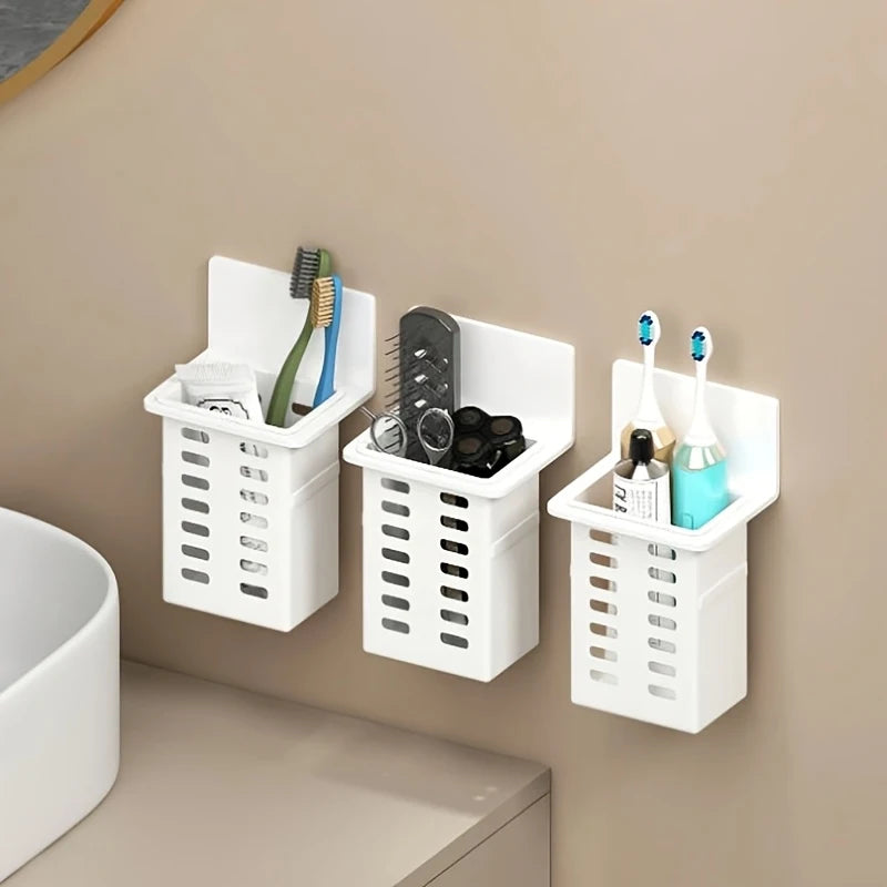 porte brosses dents adhésif moderne noir blanc perforé salle bain rangement multifonctionnel