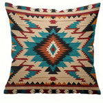 housse coussin motif aztèque ethnique beige bleu rouge noir marron polyester carré 45x45cm