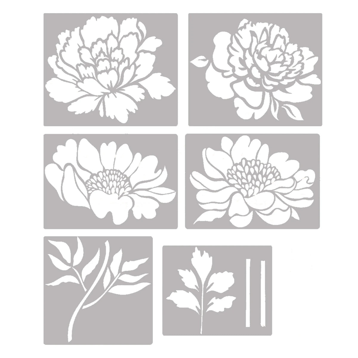 stencils fleurs pivoines feuilles adhésifs artisanal blanc brun gris deco murales