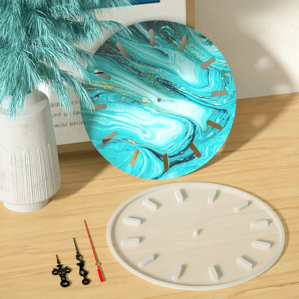 kit fabriquer cadran horloge murale motifs vagues sable moderne blanc doré bleu turquoise