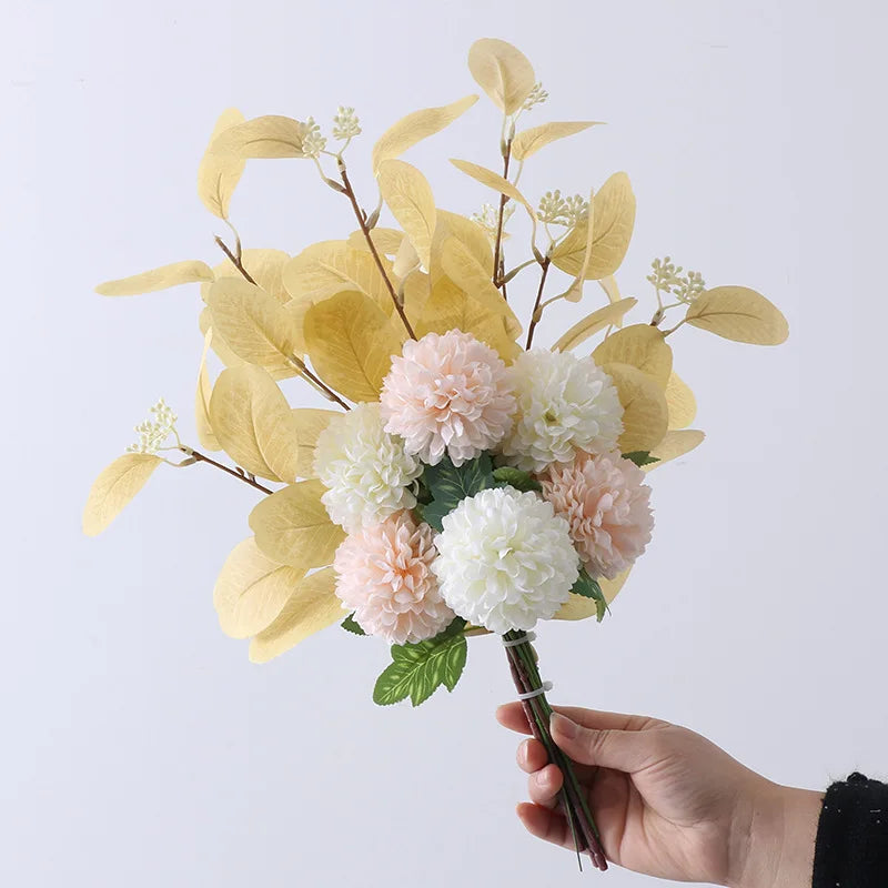 bouquet fleurs artificielles hortensia moderne décoration intérieure mariage bleu blanc vert