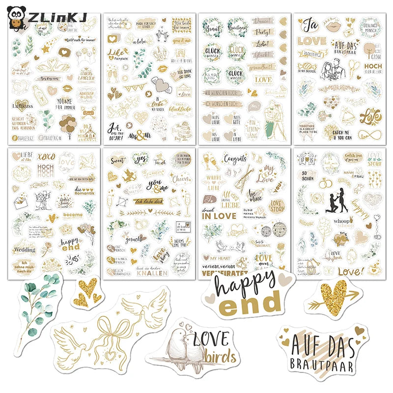 stickers mariage amour floral romantique vintage élégant or rose vert adhésifscriçãoption
