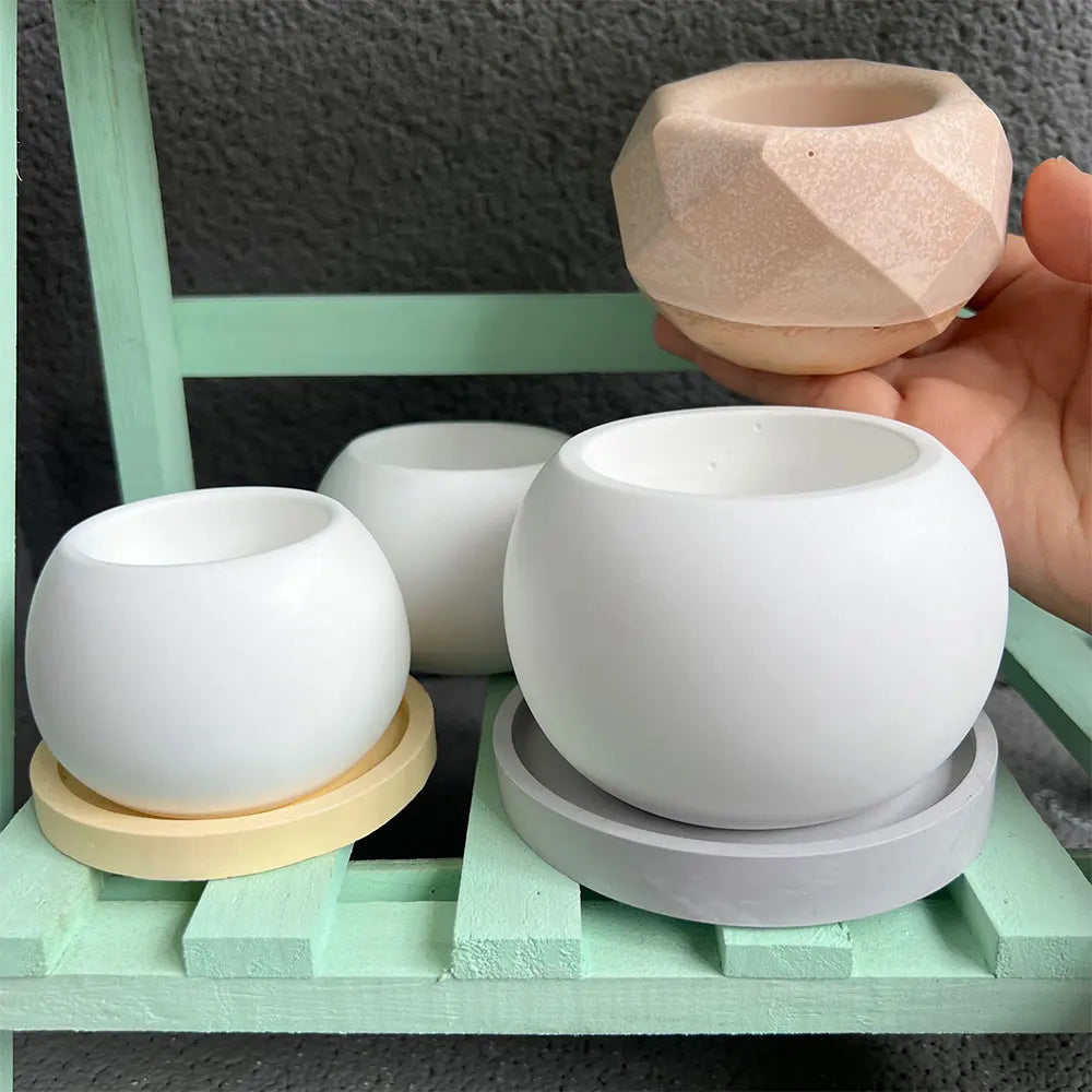 cache pot blanc silicone moderne plateau bois 9.3cm 6.5cm decoration fleurs bougies ciment succulentes