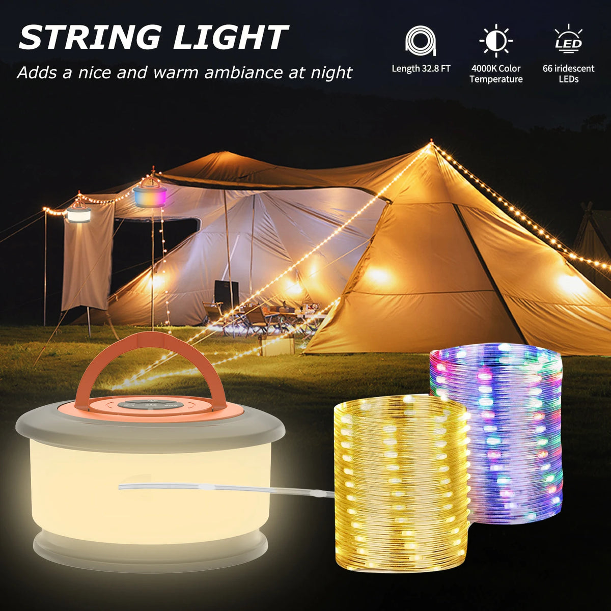 guirlande lumineuse led multicolore lampe portable camping modes éclairage rechargeableextérieur