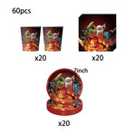 assiettes papier serviettes gobelets tissu table ninjas feu anniversaire thème ninja rouge vert