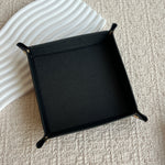 plateau rangement cuir noir rouge moderne porte clés montre carte boucles d'oreilles stylos figurine