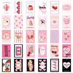 affiches kawaii girly moderne motifs fruits pompons tringle bois cartes décoratives rose rouge blanc