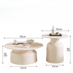 table basse moderne bois rondes finition pierre blanc noir salon chambre