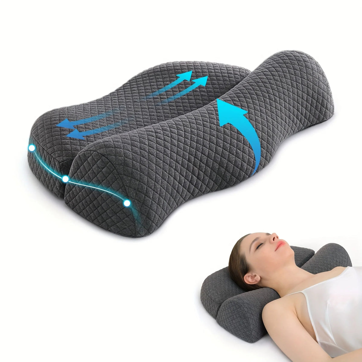coussin cervical mousse mémoire forme concave gris coton carreaux lit sommeil ergonomique support cou