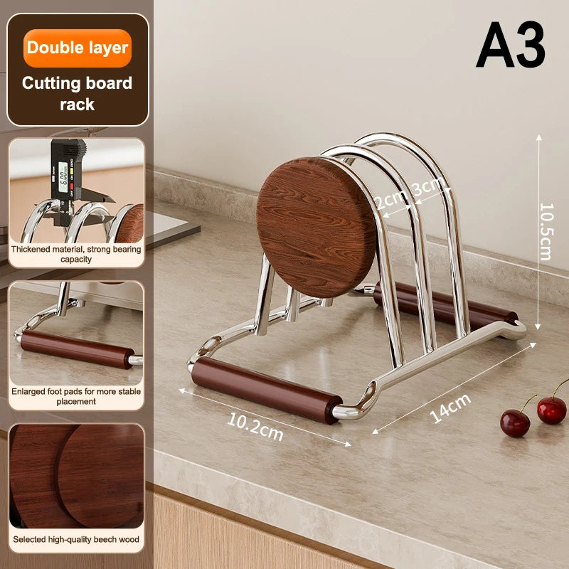 porte planches découper acier inoxydable bois finition brillante moderne réutilisable multifonctionalité fixations articulées argent