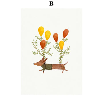 affiche art murale animaux forêt fleurs dessin animé toile cadre bois décoration chambre enfant