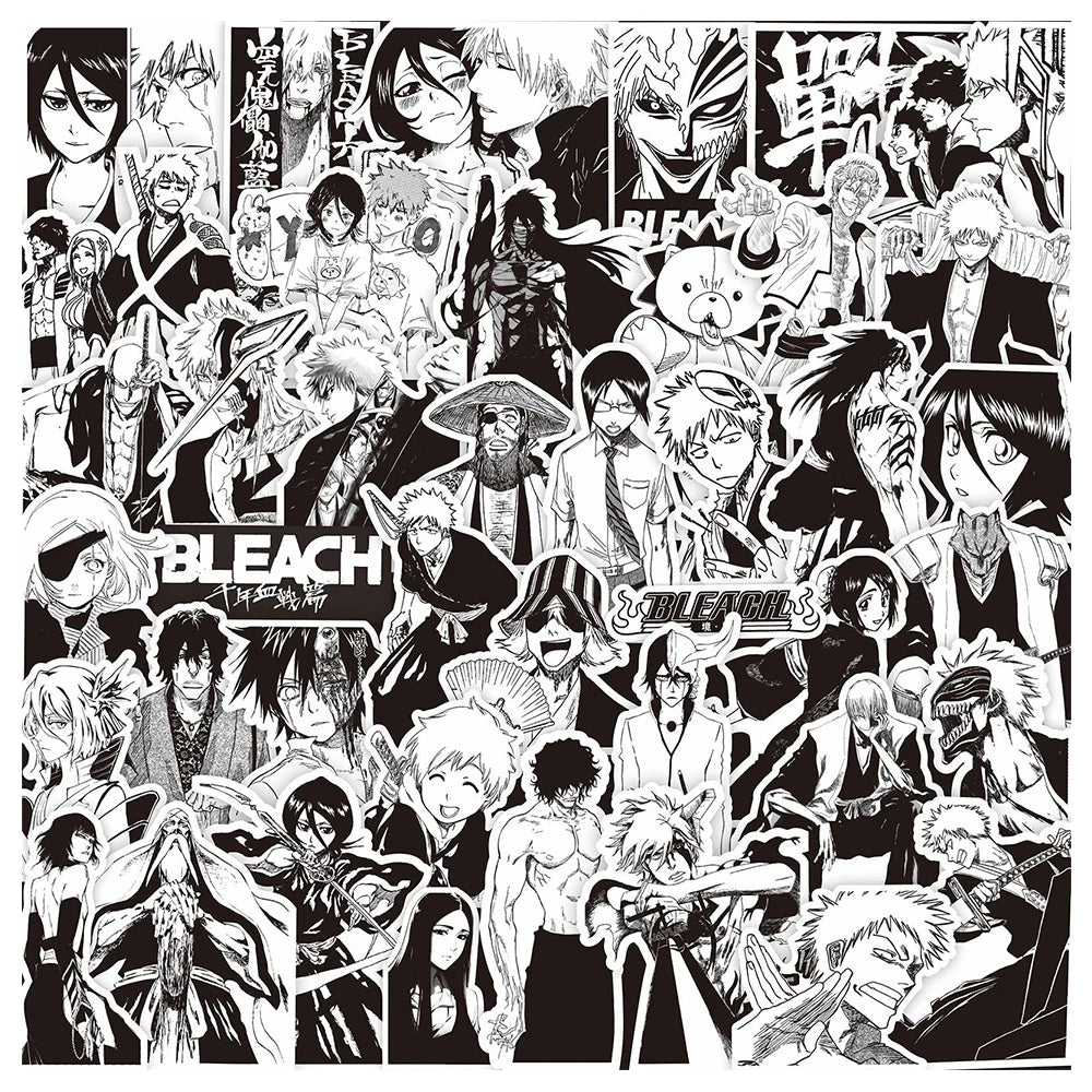 sticker anime bleach personnages textes adhésifs collection noirs blancs bricolage téléphone portable