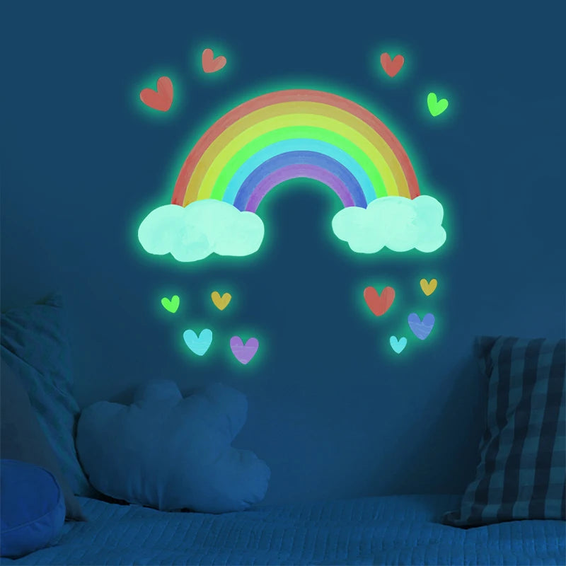 stickers muraux lumineux arc ciel nuages coeurs decoration enfantine adhésifs chambre enfants bricolage maison