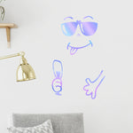 autocollants muraux souriant dessin animé violet bleu blanc modernes semi transparents chambre enfant decoration