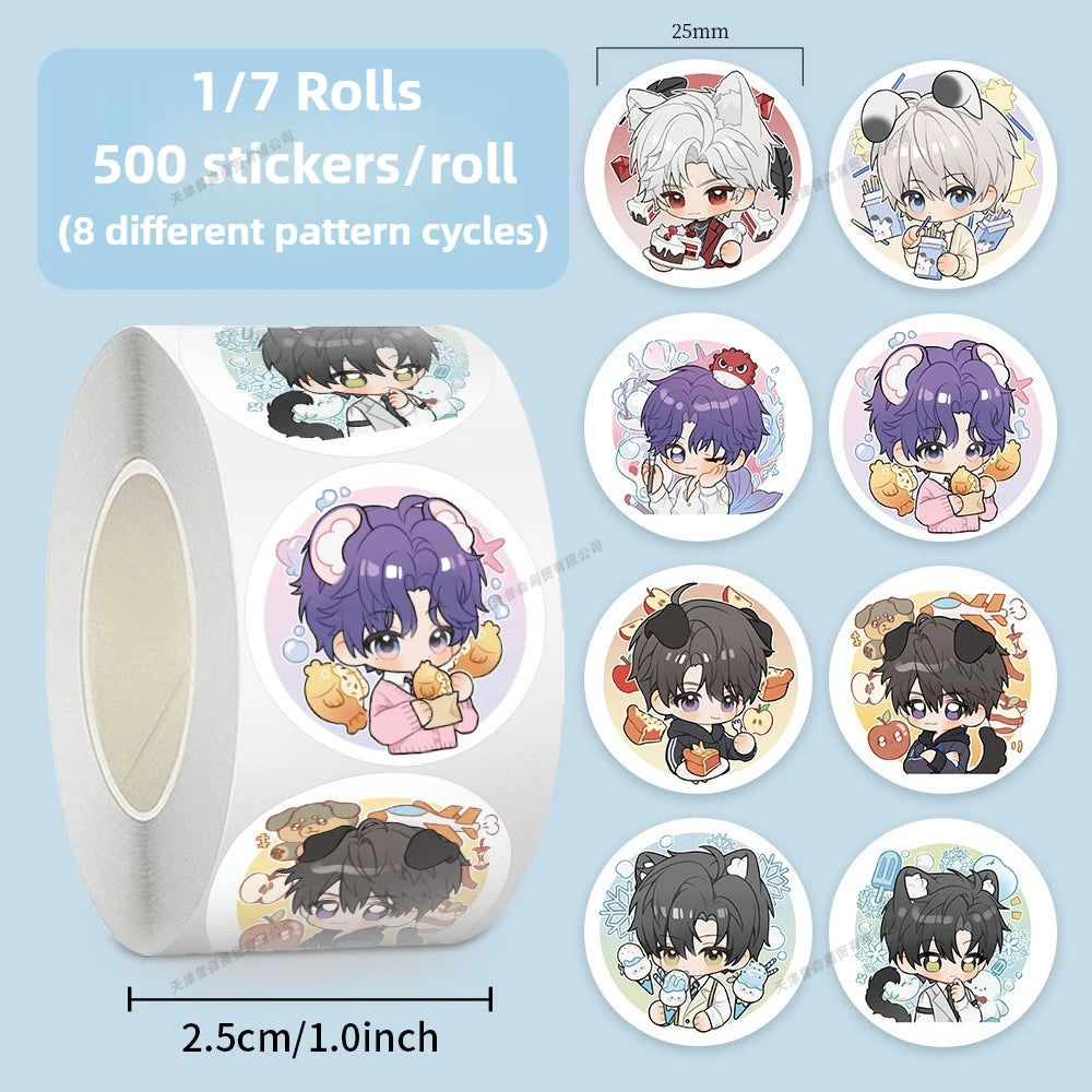 sticker autocollant cartoon personnages mignons motifs colorés 500 pièces rouleau scrapbooking journal intime carnet