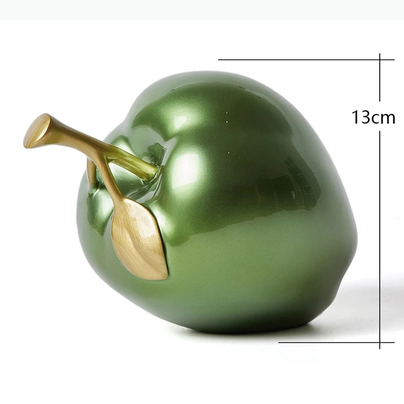 décoration intérieure moderne pomme verte rouge résine brillante 13cm dorée