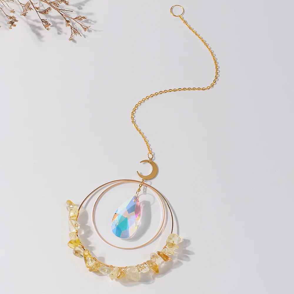 suncatcher ornement boho chic semi précieuses cristal violet blanc doré pendaison