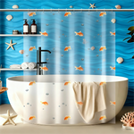 rideau douche transparent poissons dorés coquillages moderne bleu orange blanc gris 12 piques plastique