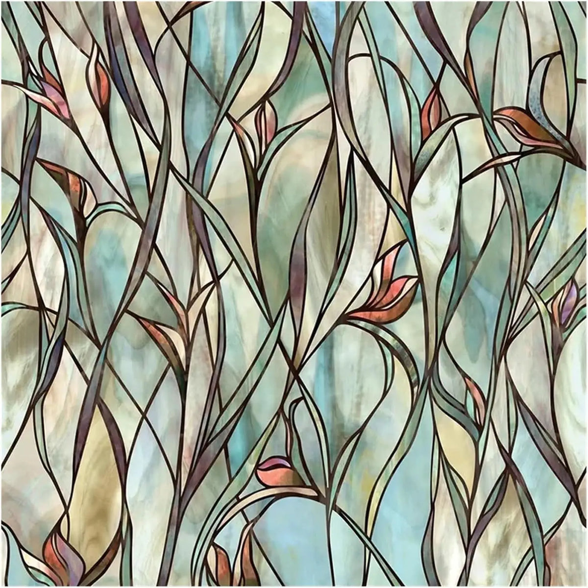 film décoratif adhésif feuilles stylisées motif floral art nouveau vert bleu clair rose isolation