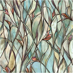 film décoratif adhésif feuilles stylisées motif floral art nouveau vert bleu clair rose isolation