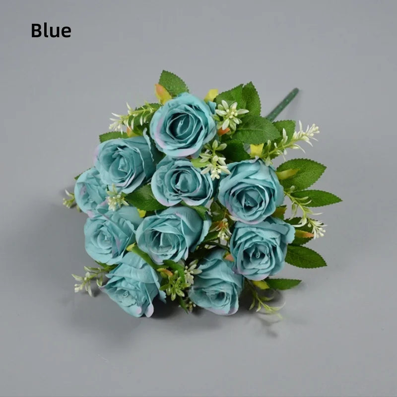 bouquet roses artificielles soie couleurs variées feuilles vertes modernes élégantes intérieur extérieur