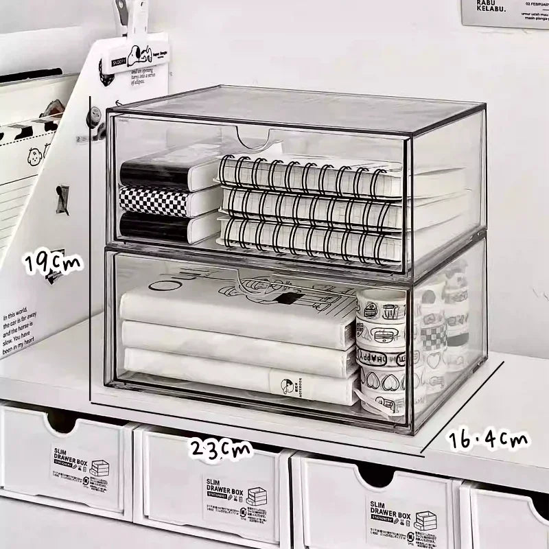 boîtes rangement acrylique transparentes empilables stationnerie cosmétiques maquillage moderne minimaliste respectueux environnement