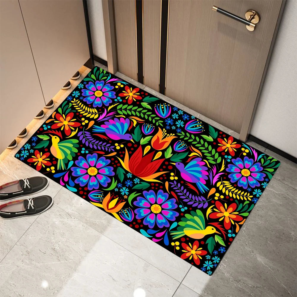tapis sol moderne fleuri antidérapant lavable extérieur couleur vives 30x50cm 40x60cm 50x80cm