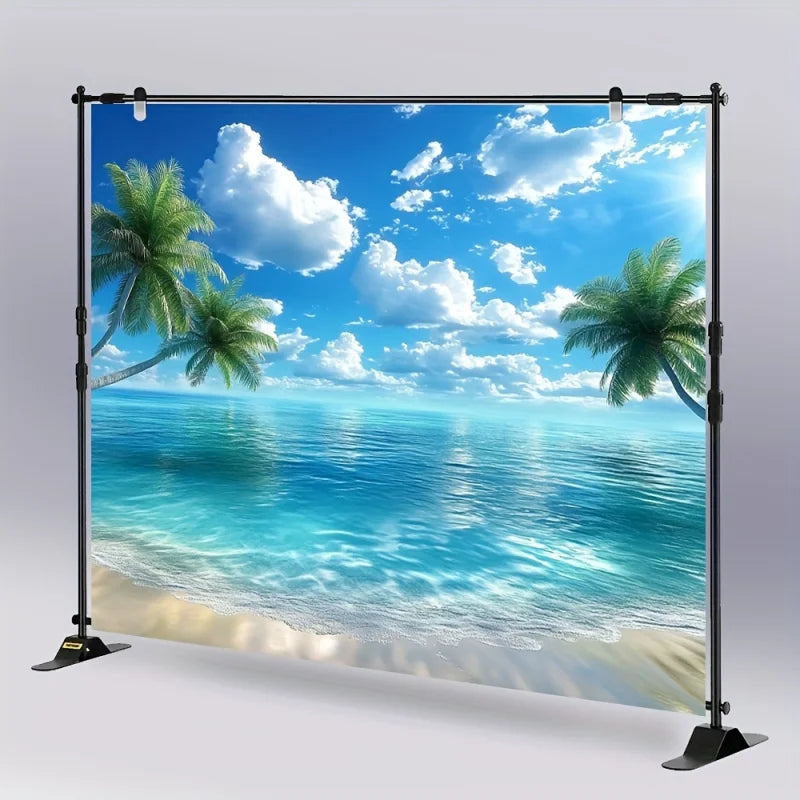 toile d'art impressionniste paysage marin palmiers bleu vert blanc nuages clips
