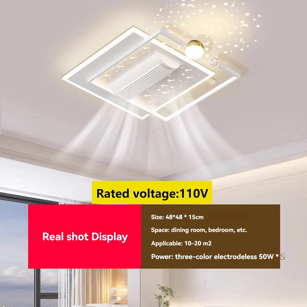 ventilateur moderne led noir blanc doré lumineux salon chambre étude entrée