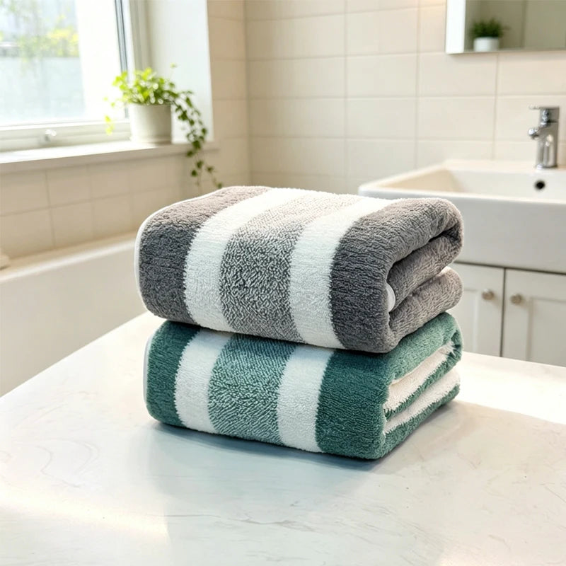 serviettes bain rayées moderne vert foncé blanc gris absorption durable qualité polyester