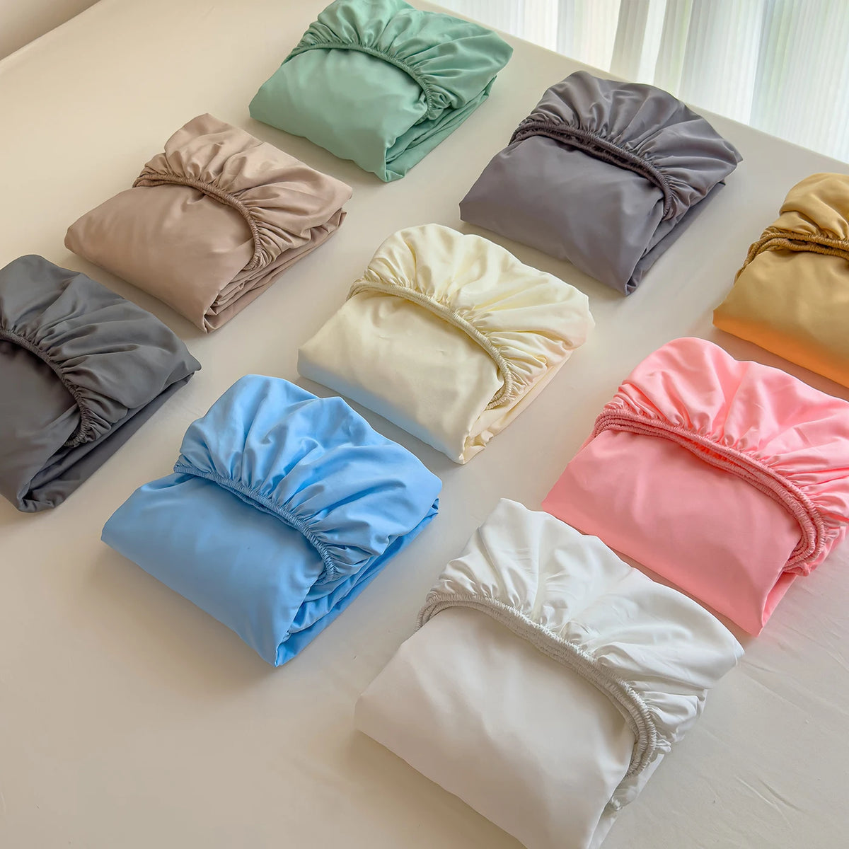 housse lit coton élastique uni moderne blanc bleu marine beige rose