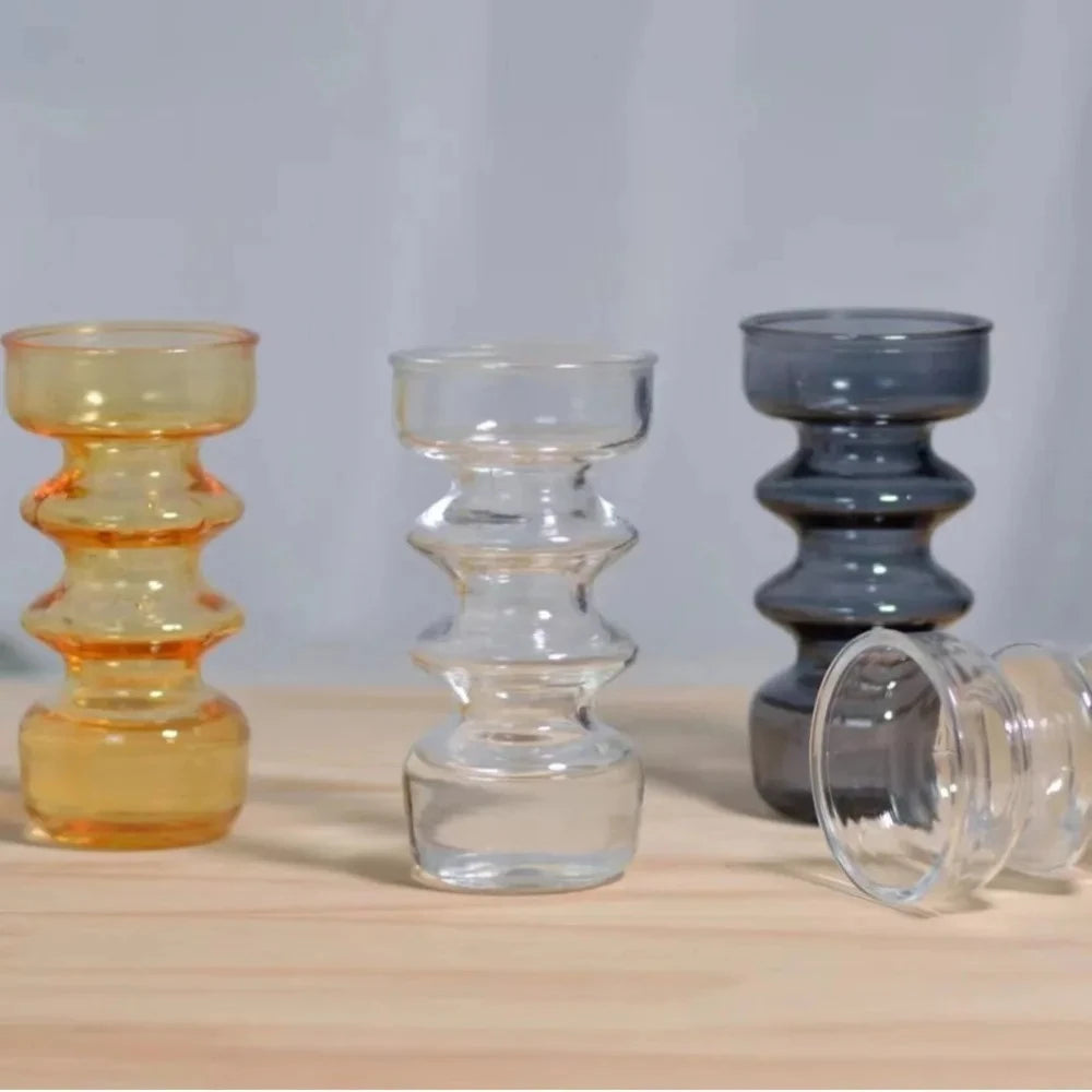 vases verre modernes transparents orange rouge gris lilas tulipes décoration salon