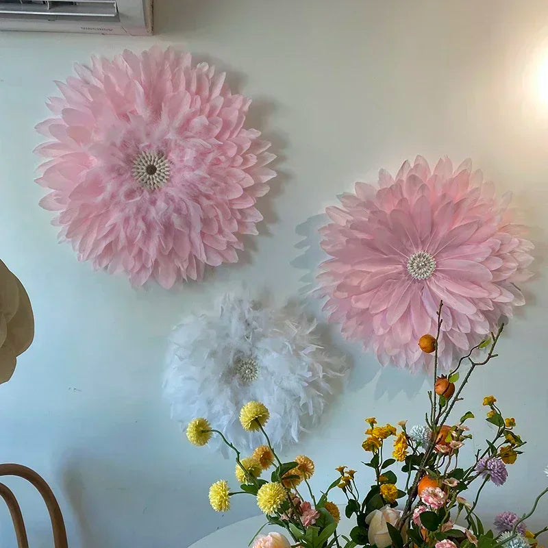 décoration murale fleurs artificielles rose clair moderne feuilles papier métal