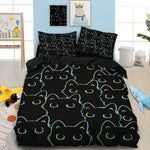 parure lit chats stylisés oreillers motif moderne enfant noir vert bleu jaune