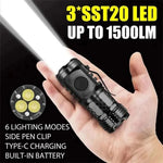 torche rechargeable led noire compacte résistante chocs auto défense usb moderne intense diagonale texturée