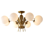 lustre élégant or feuilles stylisées 68cm diamètre 32cm hauteur ampoules e14