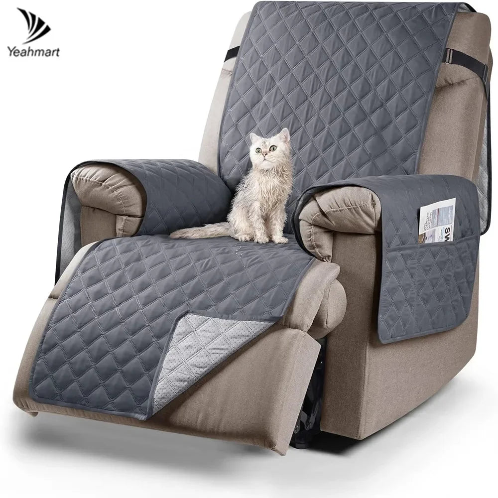 Housse fauteuil gris moderne quilted boucles métalliques poche lavage machine salon chambre