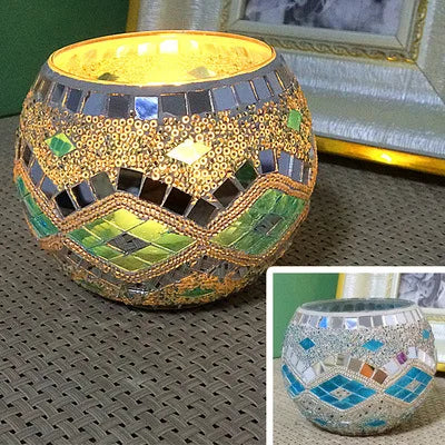 bougeoir multicolore mosaïque artisanal verre opac transparent décoration maison petite bougie chauffe plat support