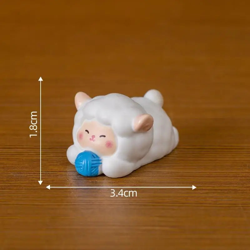 figurines mignonnes moutons résine couleurs variées visage souriant ruban cartoon