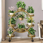 meuble plantes moderne blanc marron doré ajouré barreaux verticaux roulette grille bord relevé