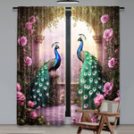 rideau classique paon roses feuilles vert bleu rose beige opacité chambre salon
