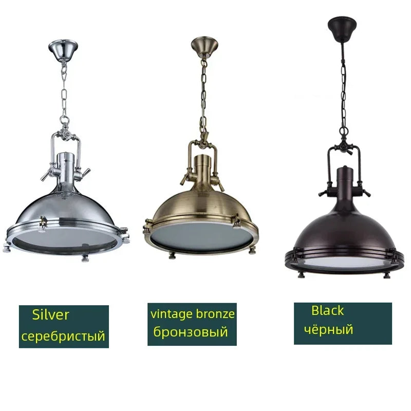 lampe suspendue industrielle vintage métal brillant argent noir bronze chaîne e27 salon chambre