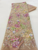 tissu dentelle floral sequins multicolore brodé polyester coton translucide robe mariage paillette couture environnementalité