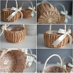 panier osier tressé marron clair poignée ruban blanc fleurs artificielles utilisation multiple respectueux environnement