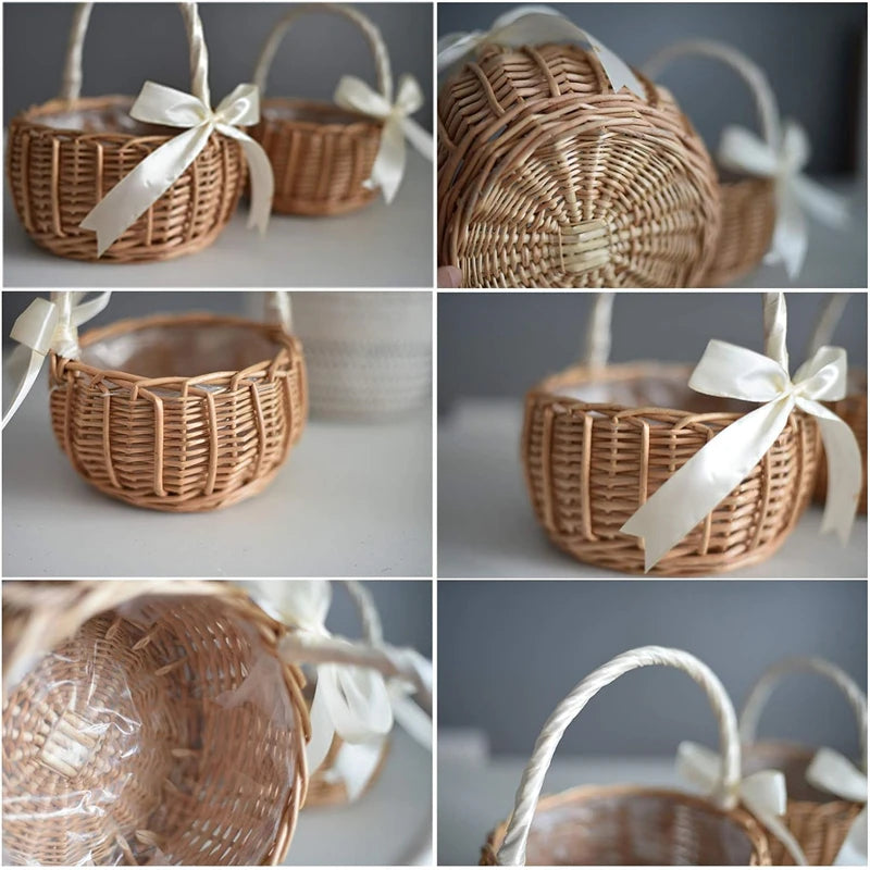 panier osier tressé marron clair poignée ruban blanc fleurs artificielles utilisation multiple respectueux environnement
