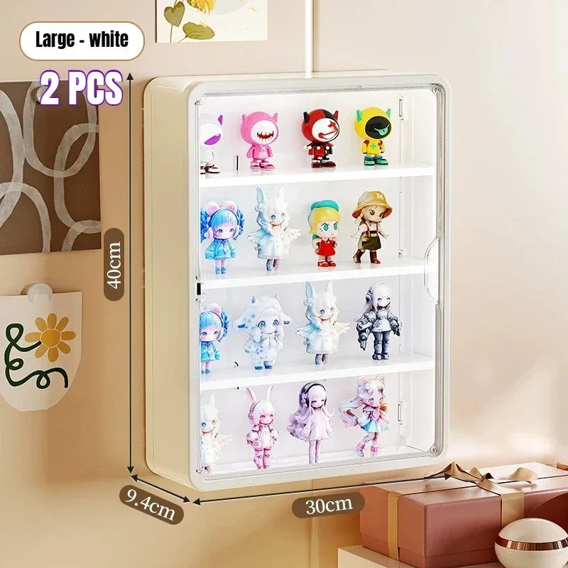 présentoir mural transparent moderne figurines blanc jaune violet anti poussière adhésif organisateur