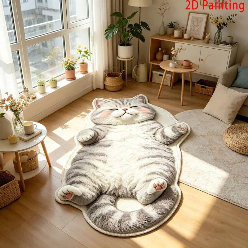 tapis sol doux motif chat gris blanc moelleux antidérapant salle bain chambre salon
